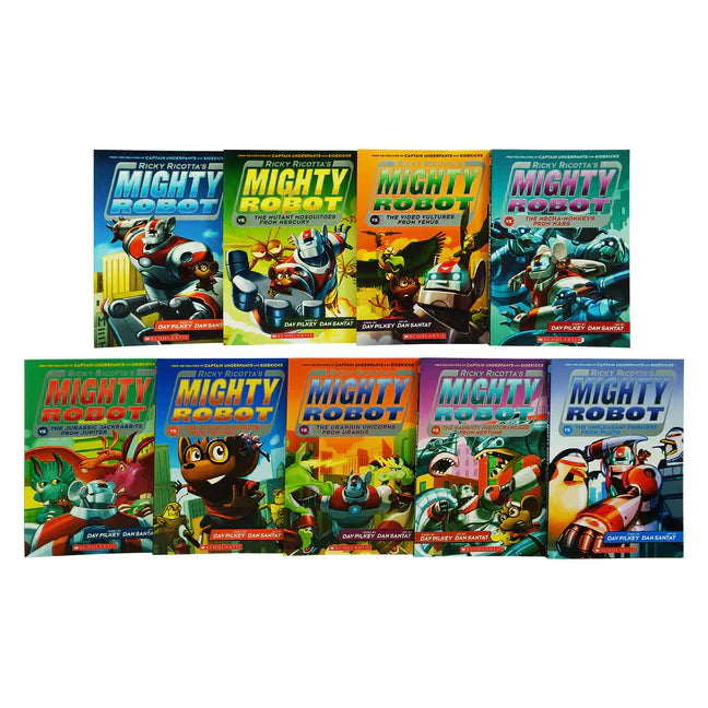 Ricky Ricotta's Mighty Robot by Dav Pilkey & Dan Santat 9 Books Collection Set - Ages 7-9 - Paperback