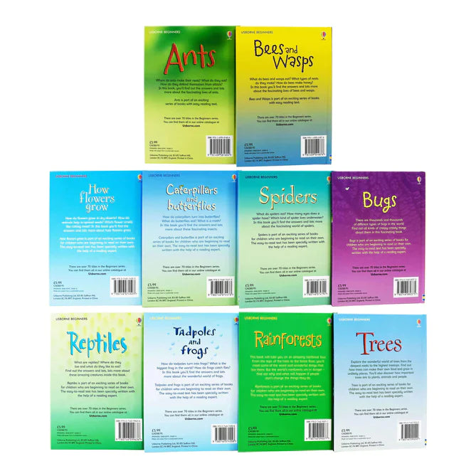 Usborne Beginners Nature 10 Books Box Set Collection (Reptiles, Rainforests,Tre)
